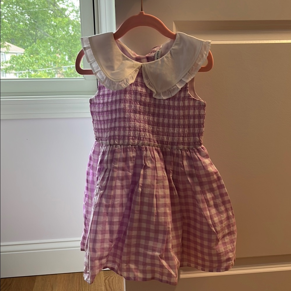 Janie and Jack Light Purple Gingham Kids Dress with White Collar